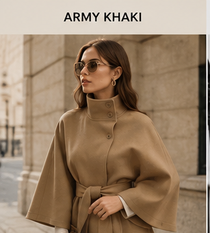 Women's Elegant Cape Coat with High Neck &amp; Adjustable Belt | 5 Colors