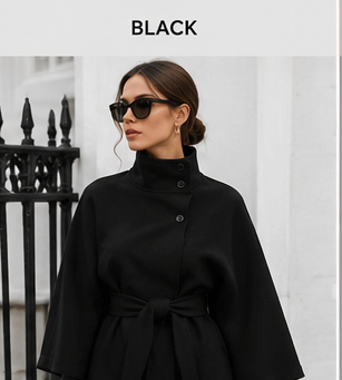 Women's Elegant Cape Coat with High Neck &amp; Adjustable Belt | 5 Colors