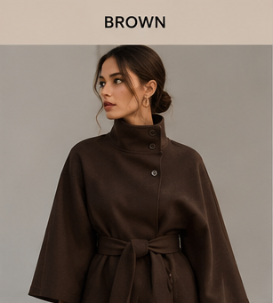 Women's Elegant Cape Coat with High Neck &amp; Adjustable Belt | 5 Colors