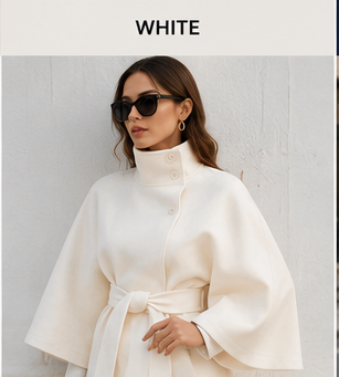 Women's Elegant Cape Coat with High Neck &amp; Adjustable Belt | 5 Colors