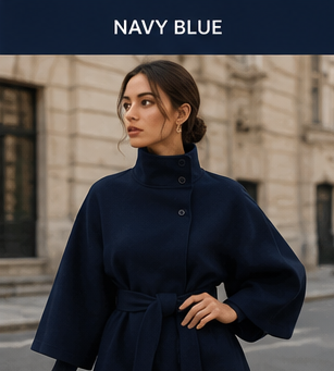 Women's Elegant Cape Coat with High Neck &amp; Adjustable Belt | 5 Colors