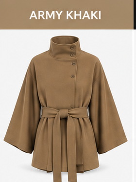 Women's Elegant Cape Coat with High Neck &amp; Adjustable Belt | 5 Colors