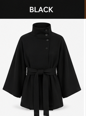Women's Elegant Cape Coat with High Neck &amp; Adjustable Belt | 5 Colors