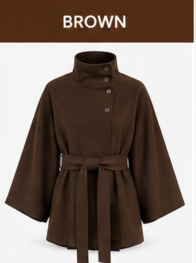 Women's Elegant Cape Coat with High Neck &amp; Adjustable Belt | 5 Colors