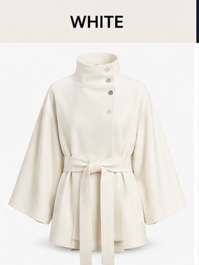 Women's Elegant Cape Coat with High Neck &amp; Adjustable Belt | 5 Colors