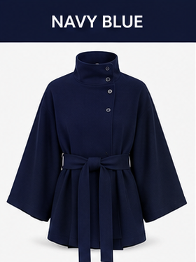 Women's Elegant Cape Coat with High Neck &amp; Adjustable Belt | 5 Colors