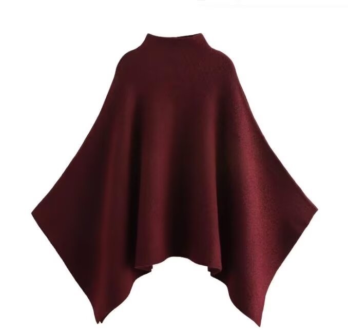 Elegant High-Neck Poncho Cape Coat