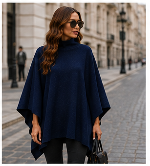 Elegant High-Neck Poncho Cape Coat