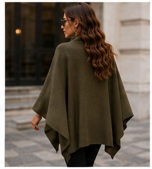 Elegant High-Neck Poncho Cape Coat