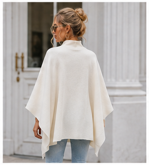 Elegant High-Neck Poncho Cape Coat