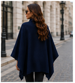 Elegant High-Neck Poncho Cape Coat